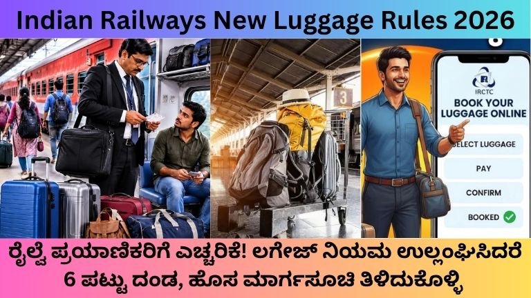 Indian Railways New Luggage Rules 2026: ರೈಲ್ವೆ ಪ್ರಯಾಣಿಕರಿಗೆ ಎಚ್ಚರಿಕೆ! ಲಗೇಜ್ ನಿಯಮ ಉಲ್ಲಂಘಿಸಿದರೆ 6 ಪಟ್ಟು ದಂಡ, ಹೊಸ ಮಾರ್ಗಸೂಚಿ ತಿಳಿದುಕೊಳ್ಳಿ